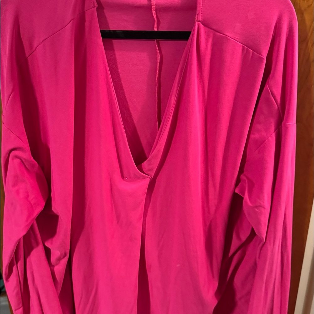 White Birch Bright Pink V-Neck Blouse